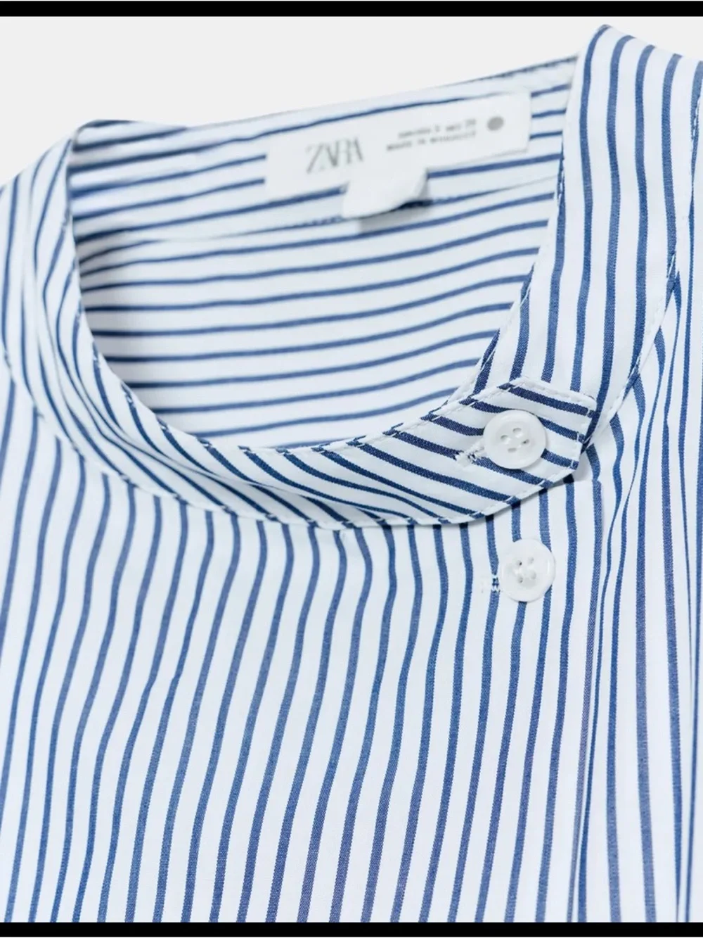 Zara White Shirt Navy Stripes, Puff Sleeves, Button-up Front Poplin M NWT